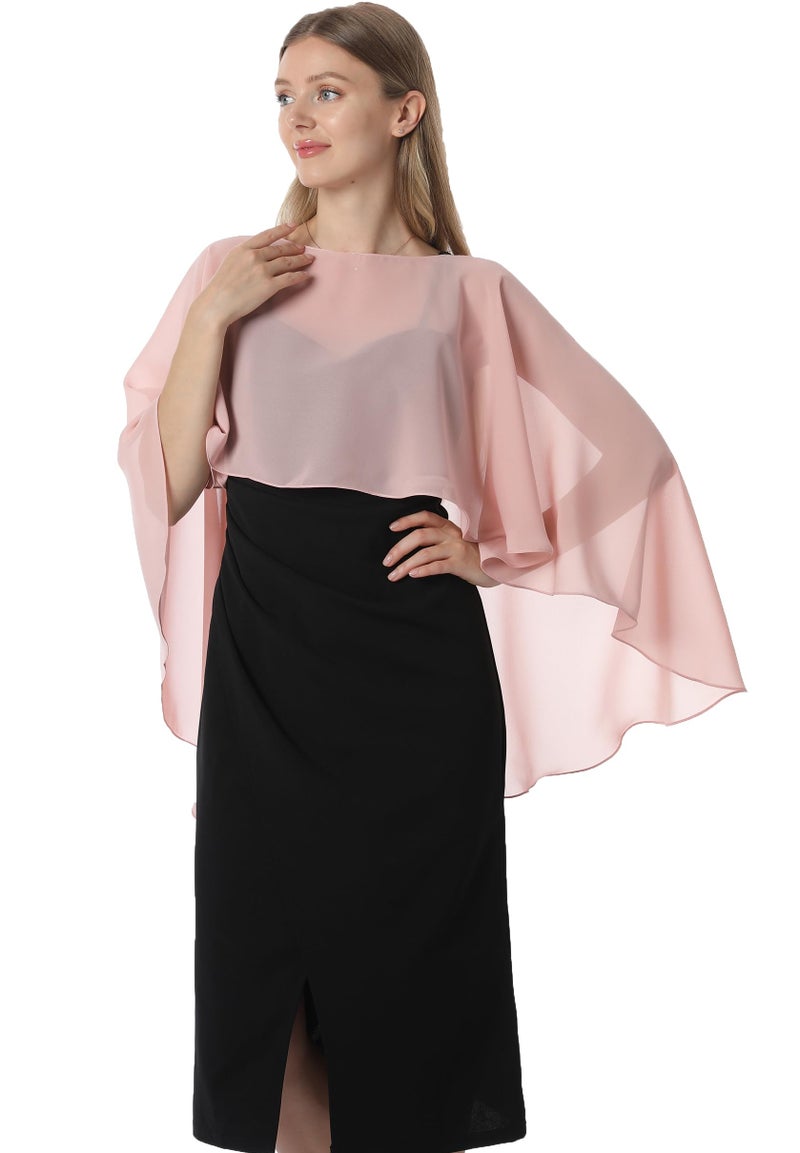 Hotshawl Capelets for women Chiffon Cape Shawls and Wraps for Evening Dress Wedding Capes Cover Up (Rose Gold) - Image 3